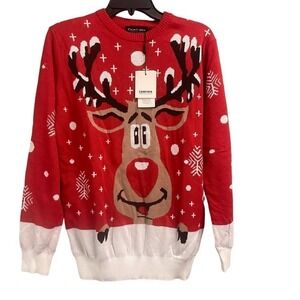 NWT Camii Mia Christmas Sweater Ugly Reindeer Rudolph Party Holidays